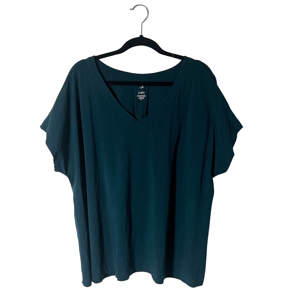 J. Jill Luxe Supima Pleat-Back Tee Teal Green V-Neck Top 2X